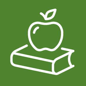 Grön kvadrat med ett äpple ovanpå på en bok